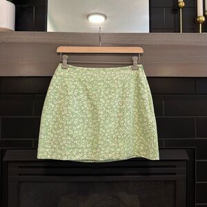 Mango Light Green Floral Linen Mini Skirt